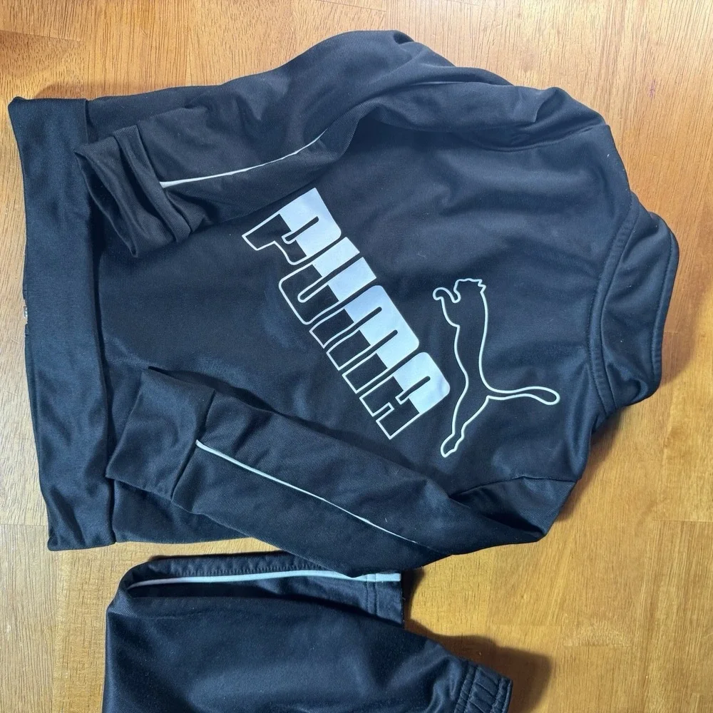 BOYS PUMA TRACKSUIT Sz 2T ZIP UP JACKET AND PANTS 2 PIECE SET BLACK Sport